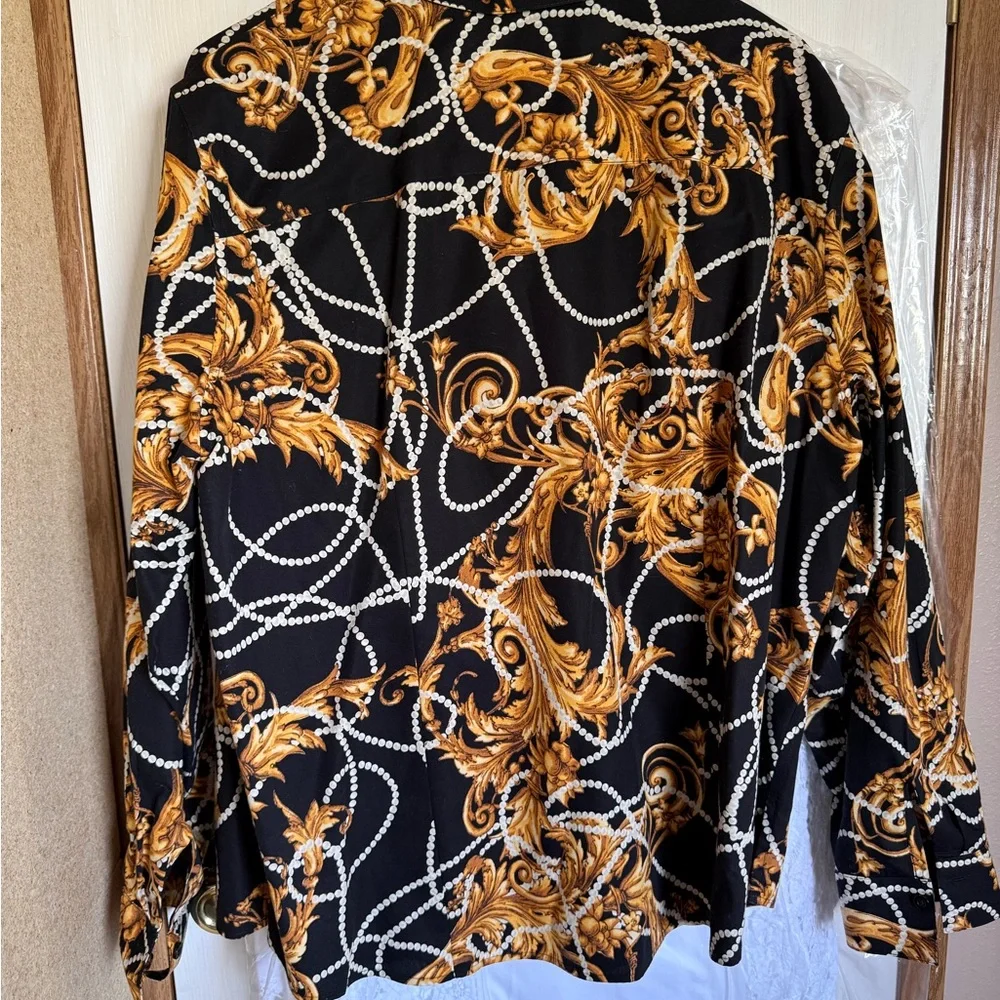Chico's Black and Gold Patterned Shirt - Picture 2 of 3